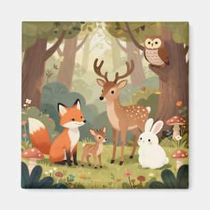 Aimant Scène de nurserie Animaux Mignons de la Forêt