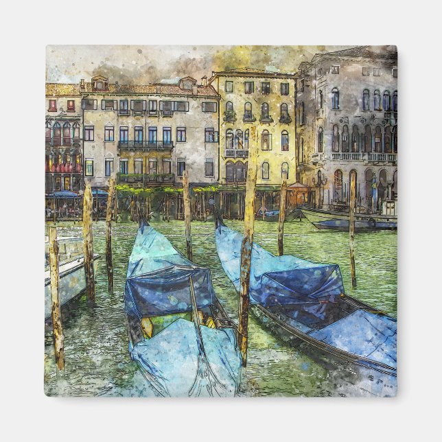 Aimant Scène de peinture de gondole à Venise (Devant)