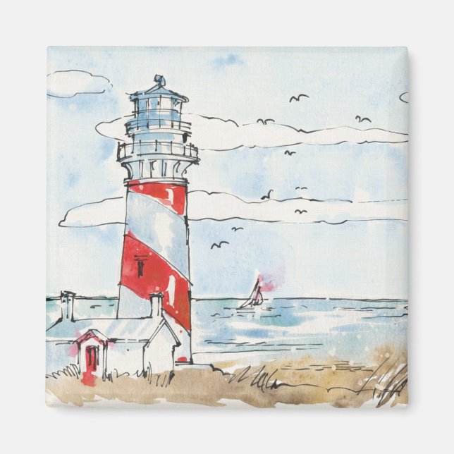 Aimant Scène de phare rouge et blanc (Devant)