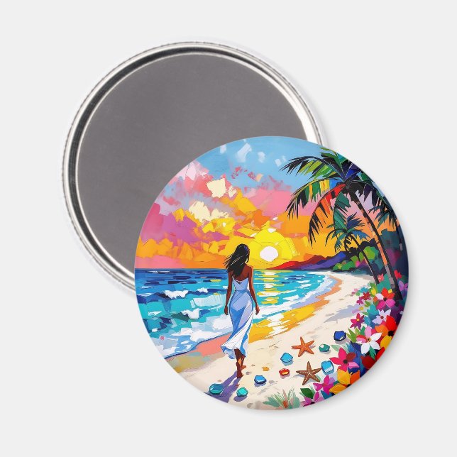 Aimant Scène de plage abstraite au coucher du soleil vibr (Recto/Verso)