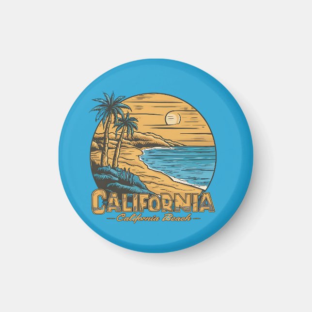 Aimant Scène de plage rétro californienne au coucher du s (Devant)