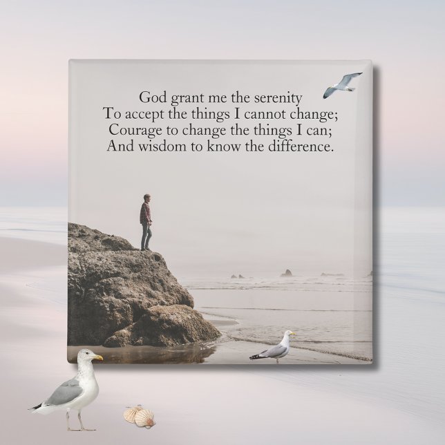 Aimant Scène de réflexion sur la plage de la prière de sé (Seagull Contemplating Serenity Prayer Magnet )