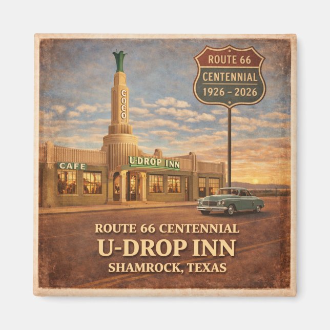 Aimant Scène du centenaire de Shamrock Texas sur la route (Devant)