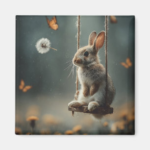 Aimant Scène fantaisiste d'un adorable bébé lapin sur une