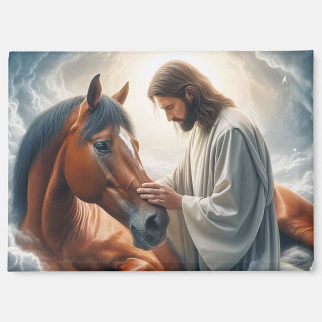 Aimant Scène sereine de Compassion avec Jésus et Cheval (Recto)