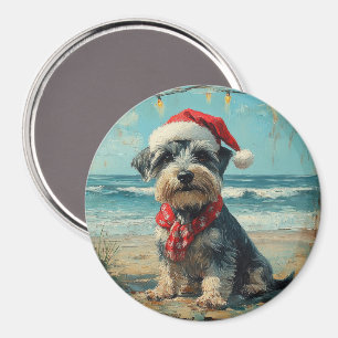 Aimant Schnauzer Chien Noël Plage Vintage