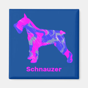 Aimant Schnauzer Chien Silhouette fou rose chaud et bleu