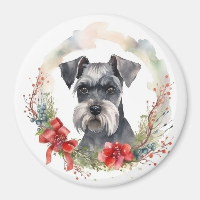 Aimant Schnauzer Christmas Wreath Festive Pup (Devant)