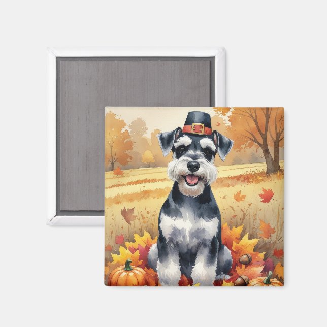 Aimant Schnauzer En Automne Laisse L'Art Thanksgiving (Recto/Verso)