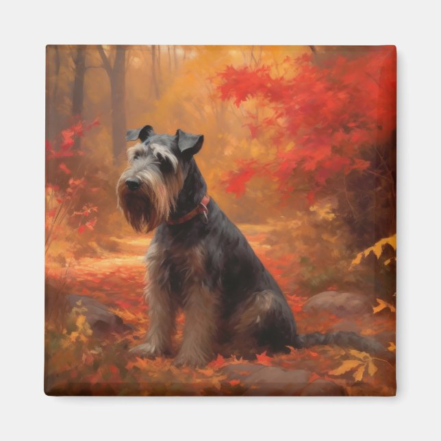 Aimant Schnauzer en automne Leaves Fall Inspire (Devant)