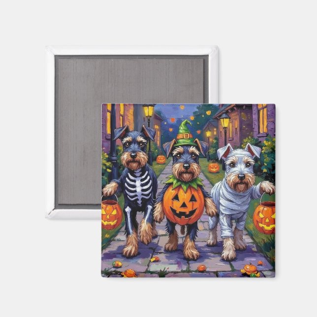Aimant Schnauzer faisant Trick-or-Treating dans des costu (Recto/Verso)
