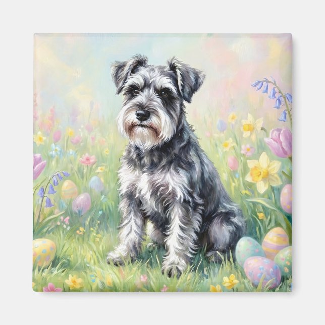Aimant Schnauzer fantaisiste avec œufs de Pâques (Devant)