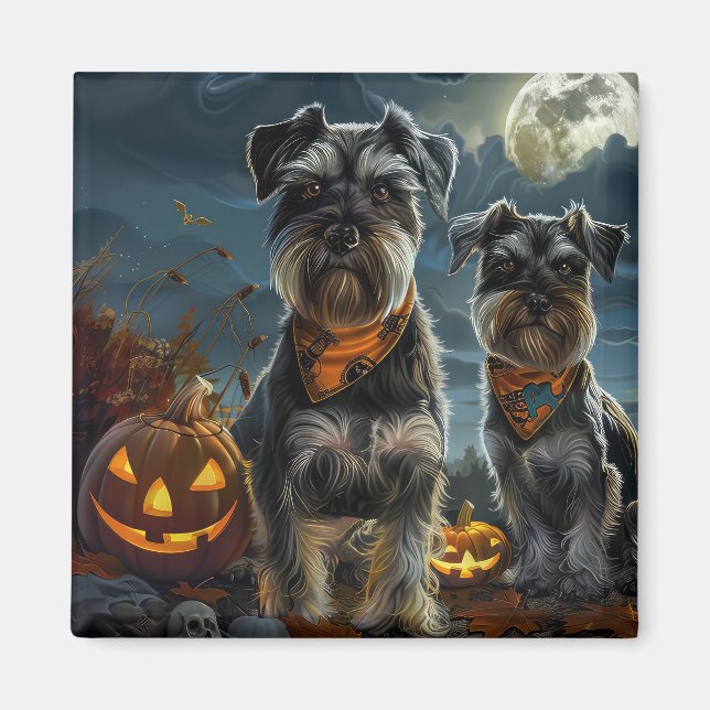 Aimant Schnauzer Halloween Éffrayant (Devant)