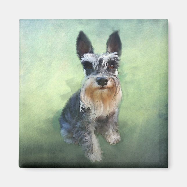 Aimant Schnauzer Miniature Dog Eau Couleur Art Peinture (Devant)