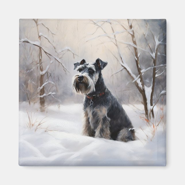 Aimant Schnauzer Miniature Laisser neiger Noël (Devant)