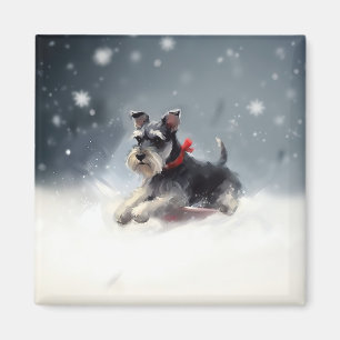 Aimant Schnauzer miniature neige de Noël hiver
