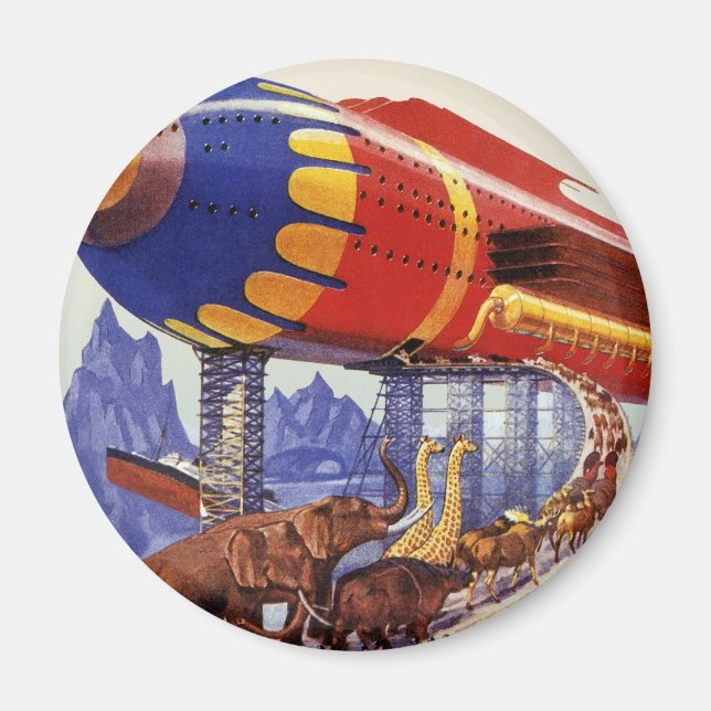 Aimant Science-fiction vintage, animaux sauvages de Noah' (Devant)