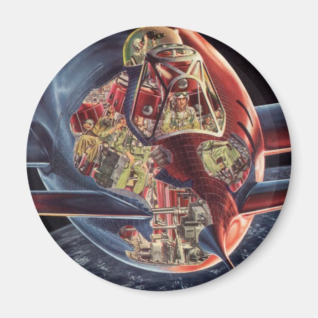 Aimant Science-fiction vintage Astronaute Fusée Vaisseau  (Devant)