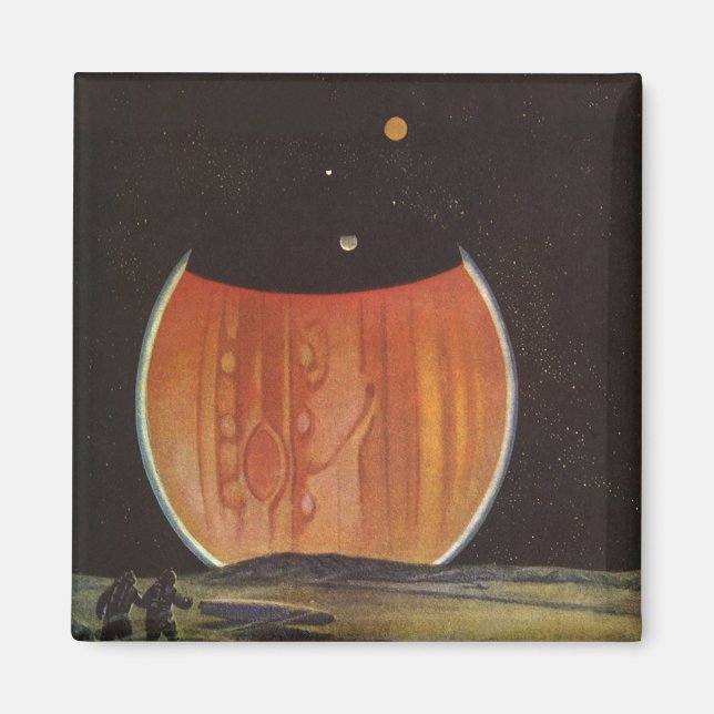 Aimant Science-fiction vintage, astronautes sur Ganymede (Devant)