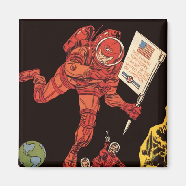 Aimant Science-fiction vintage, Atterrissage sur la Lune  (Devant)