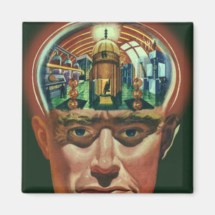 Aimant Science-fiction vintage, Cerveau Alien dans le Lab