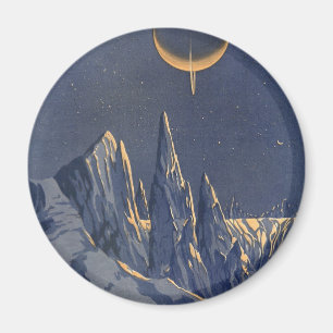 Aimant Science-Fiction vintage, Croissant Lune Planète Ne