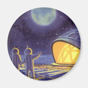 Aimant Science-fiction vintage d'aliens sur la lune d'une