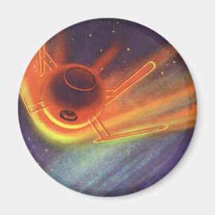 Aimant Science-fiction vintage, fusée lumineuse dans l'es