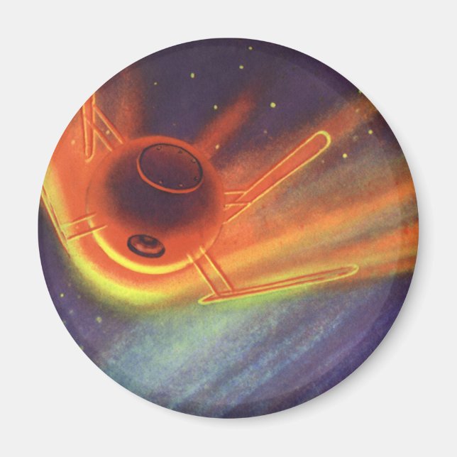 Aimant Science-fiction vintage, fusée lumineuse dans l'es (Devant)