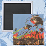 Aimant Science-fiction vintage HG Wells War of the Worlds<br><div class="desc">Illustration vintage Design de science-fiction avec une scène de bataille de la Guerre des Mondes. The War of the Worlds est un roman de science-fiction de H. G. Wells publié d'abord sous forme de série de magazines,  puis sous forme de livre en 1898.</div>