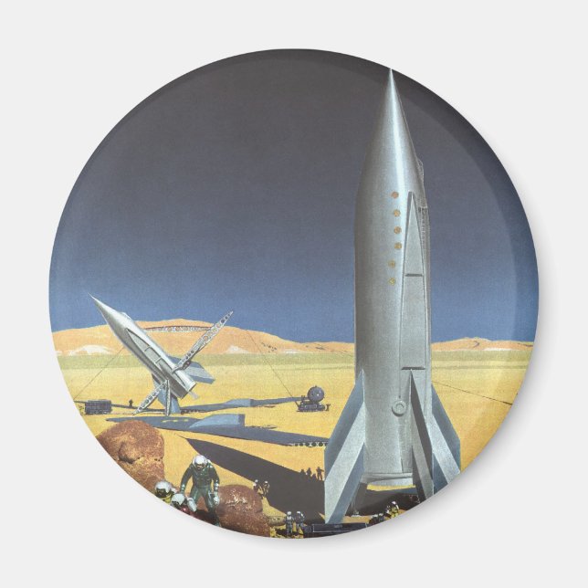 Aimant Science-fiction vintage Planète désertique avec ro (Devant)