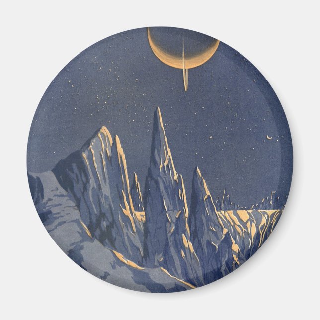 Aimant Science-fiction vintage, planète enneigée au clair (Devant)