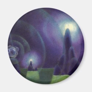 Aimant Science-fiction vintage, planète spatiale extrater