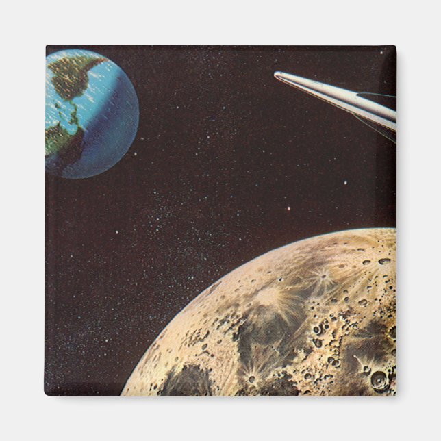 Aimant Science-fiction vintage, vaisseau spatial au-dessu (Devant)
