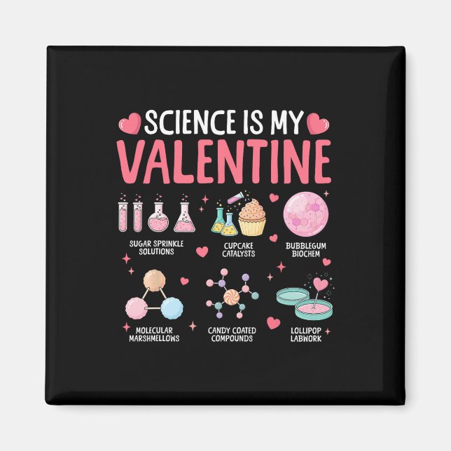 Aimant Science Is My Valentine Stem Love Chemistry Hearts (Devant)
