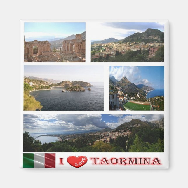 Aimant SCL062 TAORMINA I Love - Mosaïque - Sicile - Frigo (Devant)