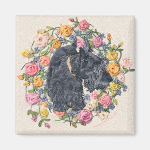 Aimant Scottie Bonnie sauvée sur fond floral
