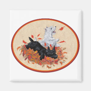 Aimant Scottie & Westie Feuilles mortes