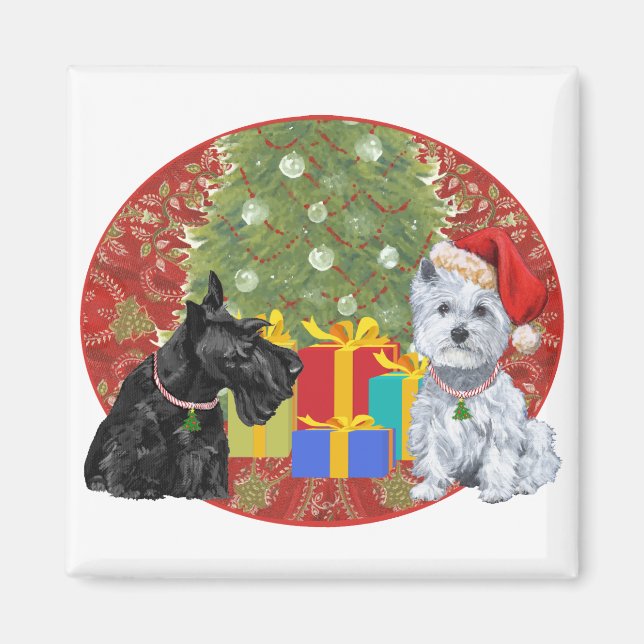 Aimant Scottie & Westie Noël (Devant)