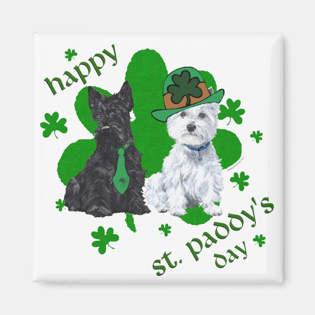 Aimant Scottie & Westie St. Paddy's Day (Devant)