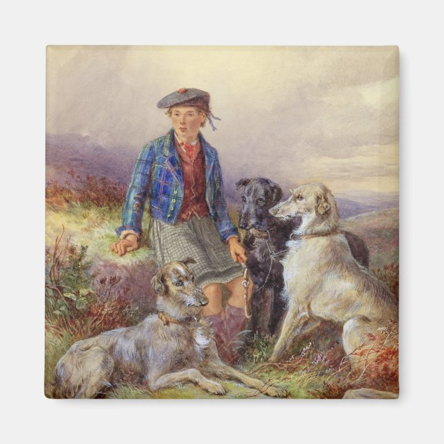 Aimant Scottish boy with wolfhounds in a Highland landsca (Devant)