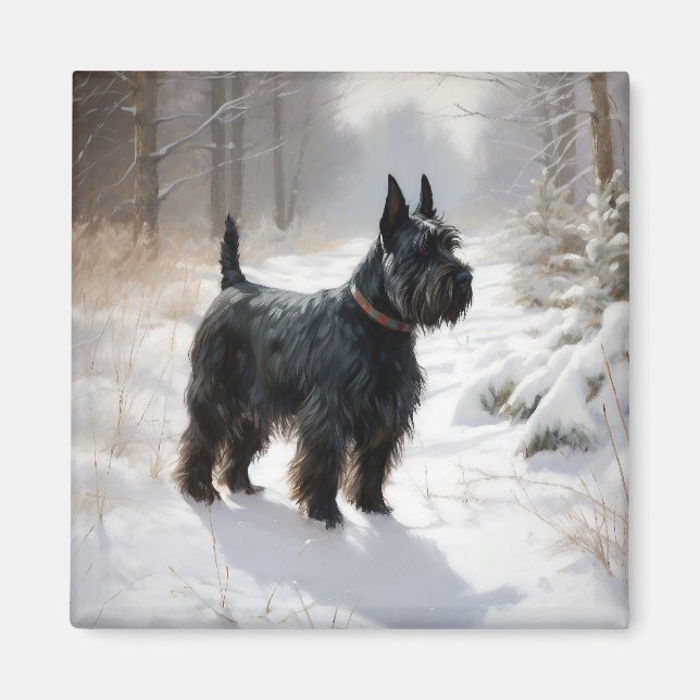 Aimant Scottish Terrier Laisser Il Neige Noël (Devant)