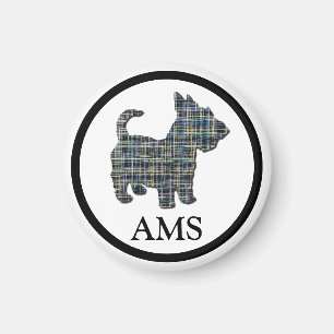 Aimant Scottish Terrier Scottie Chien Silhouette Y&B Grid