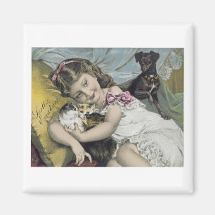 Aimant Scott's Emulsion Girl with Cats and Dog