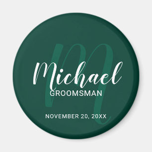 Aimant Script moderne Groomsmen personnalisé Monogramme&N