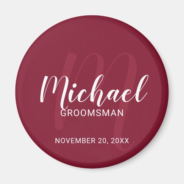 Aimant Script moderne Groomsmen personnalisé Monogramme&N (Devant)