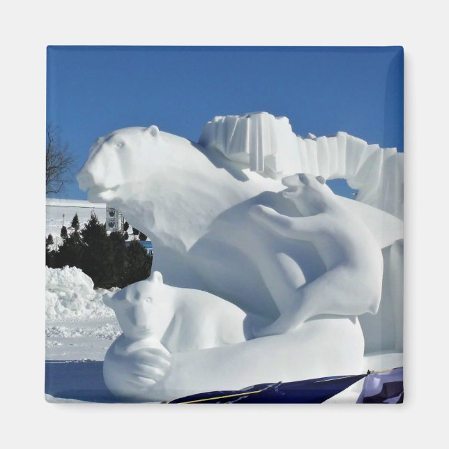Aimant Sculpture de neige à l'ours polaire, Québec, Canad (Devant)