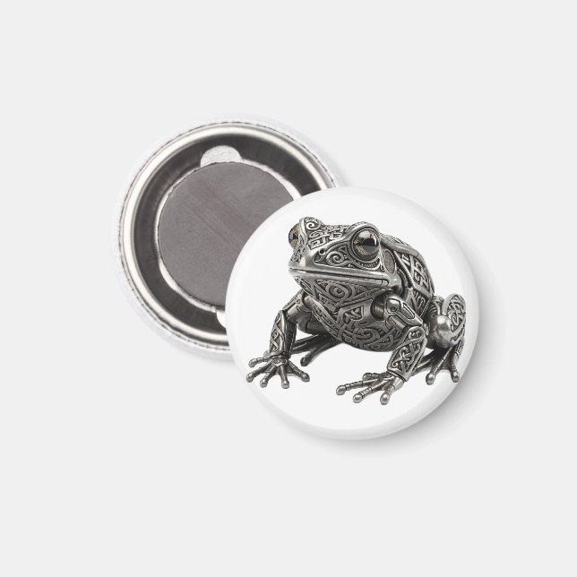 Aimant Sculpture mécanique d'une grenouille en argent cel (Recto/Verso)
