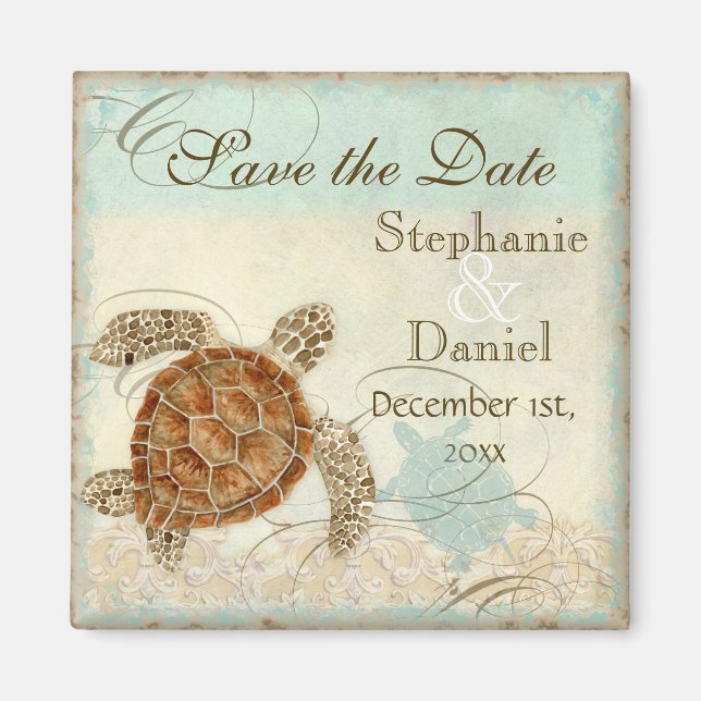 Aimant Sea Turtle Modern Coastal Ocean Beach Swirls (Devant)