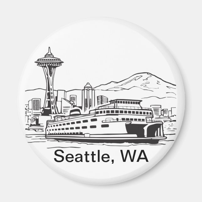 Aimant Seattle Ferry & Skyline Line Art Washington State (Devant)